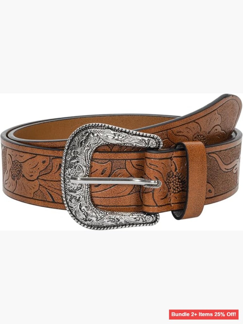 Western Cowboy Belt with Turquoise Buckle, Adjustable 28-38 Inch Waist